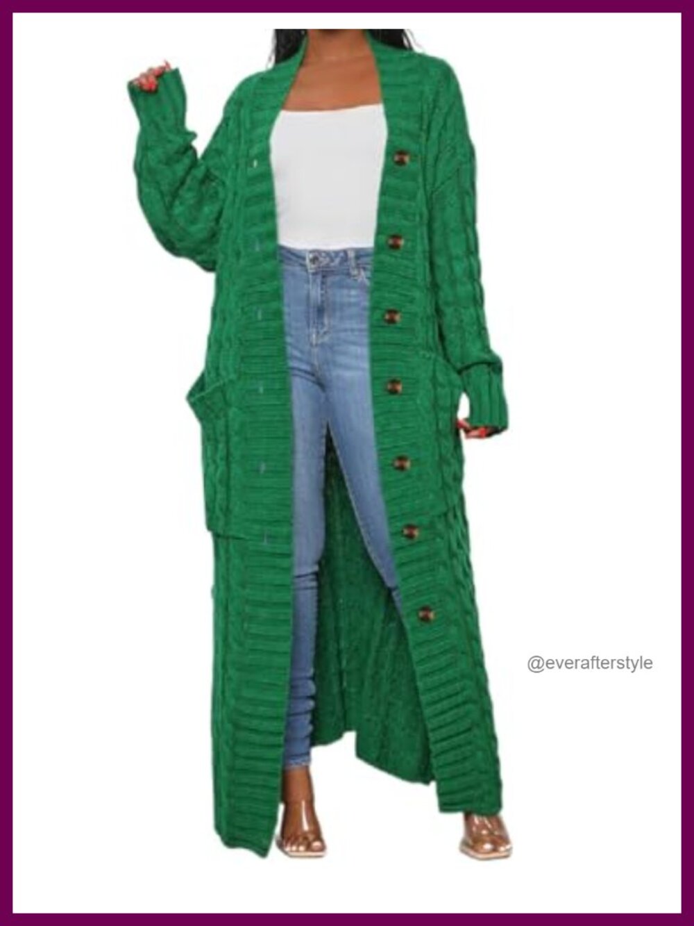 Chunky Cable Knit Floor Length Maxi Cardigan Button Loose Fit